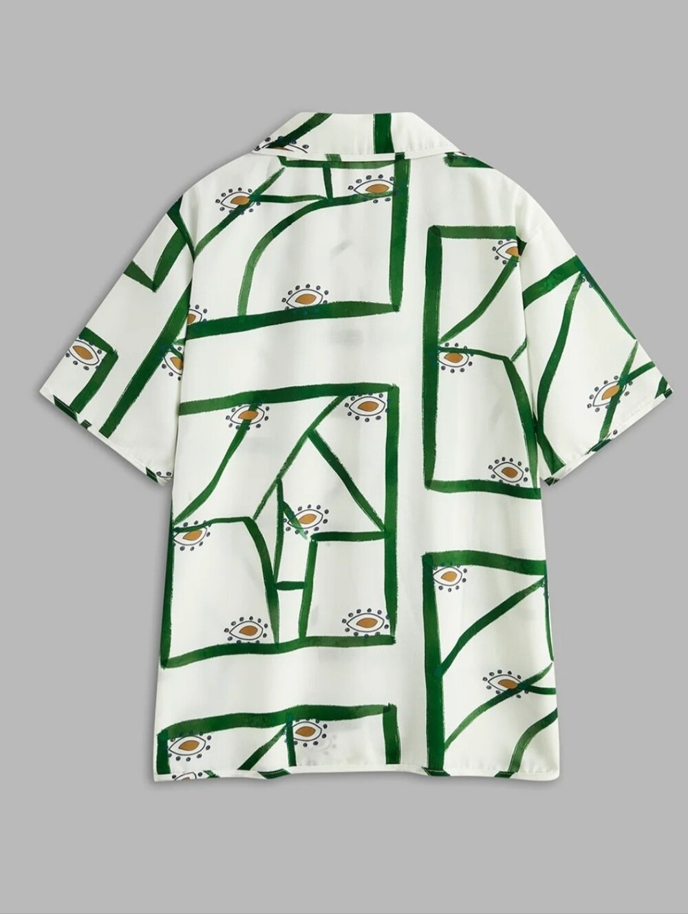 🥑 Commense Set Short-Sleeve Button-Down Shorts Set, Green Geometric Avocado - Picture 3 of 9